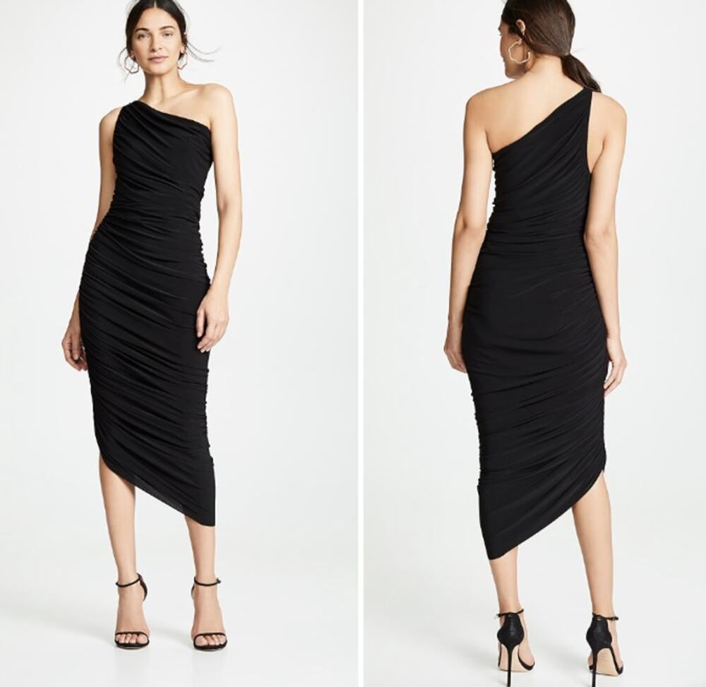 NORMA KAMALI Black Diana One Shoulder Gown (XS)